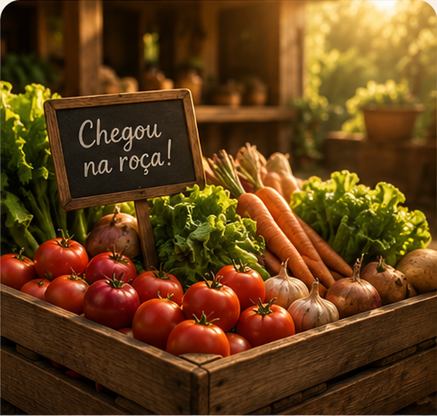 Caixote de hortifruti recém-chegado ao empório