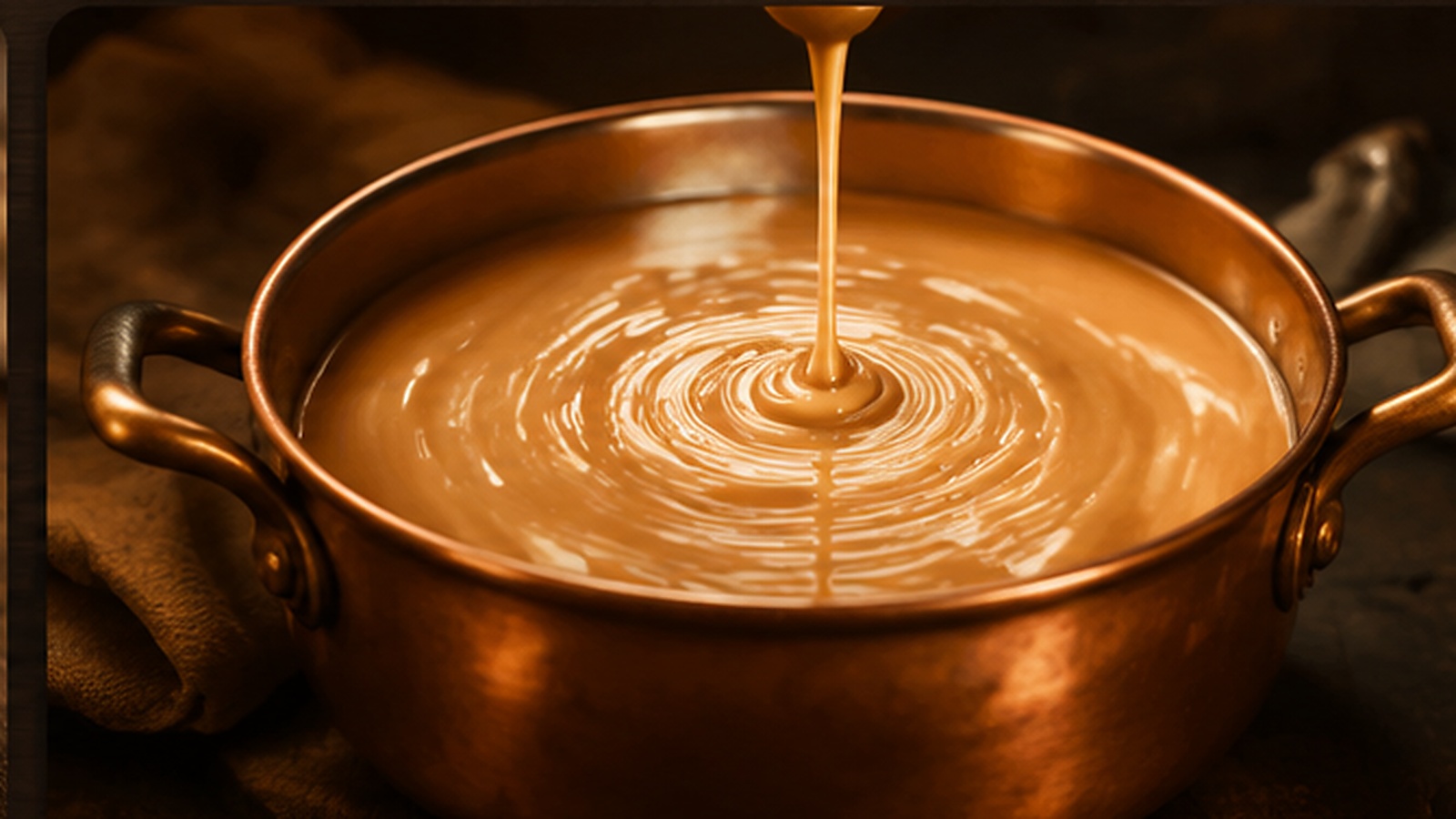 Doce de leite cozinhando em tacho de cobre